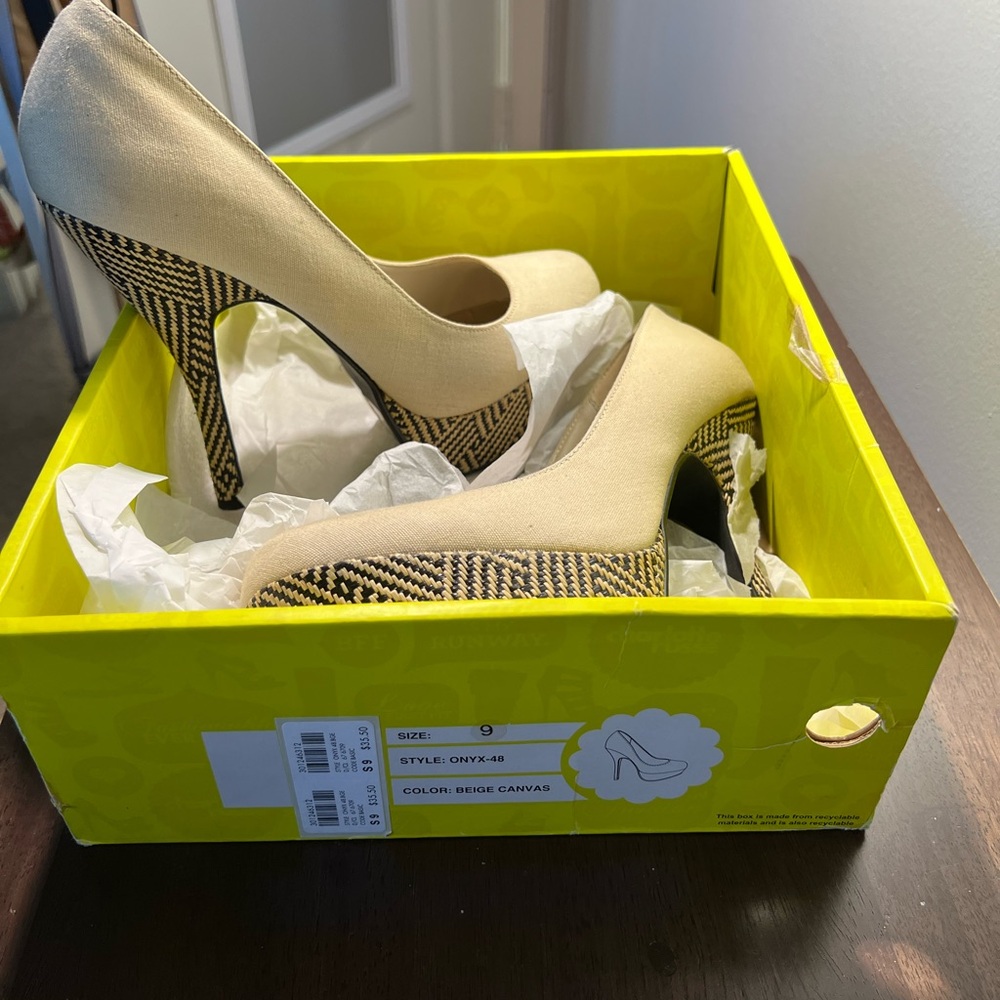 Beige Canvas Women's Heels